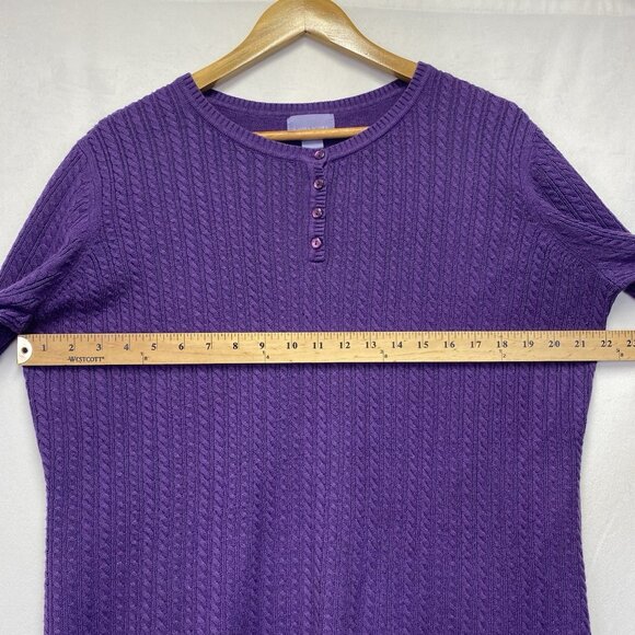 Laura Scott Cable Knit Henley Neck Pullover Sweater Women Size XL Purple Stretch - Picture 5 of 16